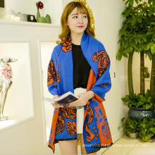 Colorful rose flower custom brand promotion polyester fleece scarf